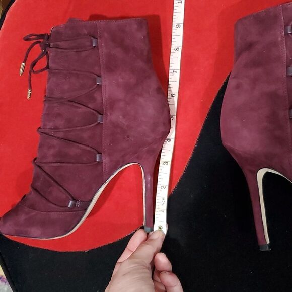 Sam Edelman Asher Lace Up Peep Toe Heeled Ankle Boots in Burgundy Size 7 - Picture 12 of 14